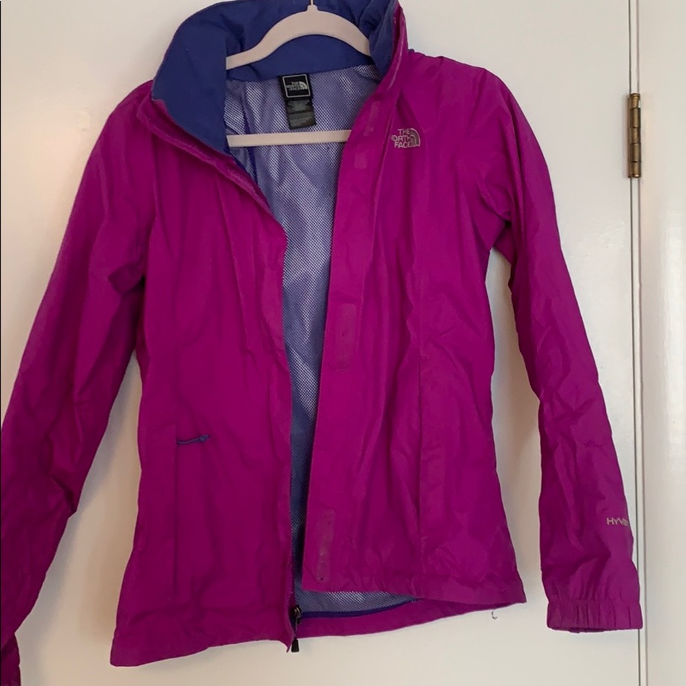 Purple north face rain jacket